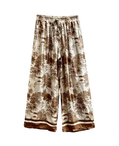 Pants with Toile De Jouy print, brown