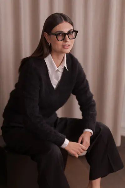 Allia alpaca blend sweater with v-neck, black