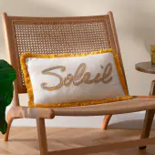 Soleil embroidered cushion cover 30x50, yellow