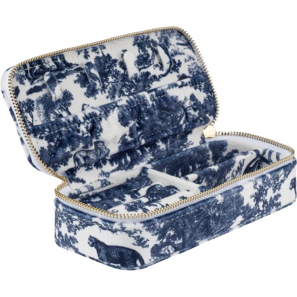 Velvet jewellery box mini, navy blue savannah pattern