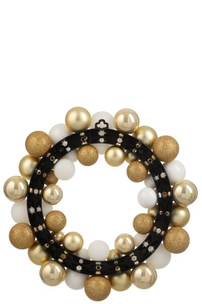Wreath Christmas baubles plastic, white/gold colored