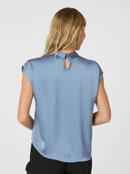 Fleur drapy satin blouse, dusty blue