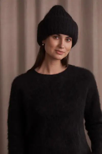 Mai kid mohair blend chunky beanie, black