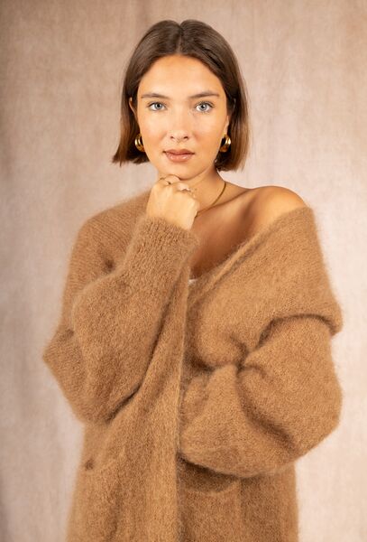 Long mohair cardigan, camel