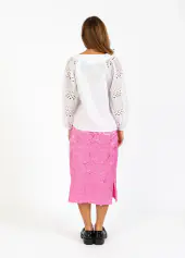 Pencil skirt in rose jacquard, magenta