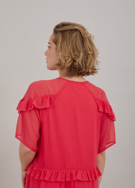 Long dress with frills, coral pink