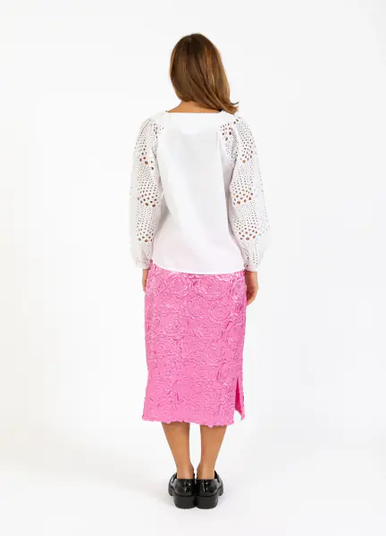 Pencil skirt in rose jacquard, magenta