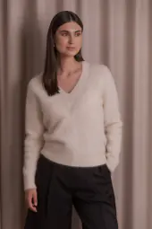 Allia alpaca blend sweater with v-neck, cream