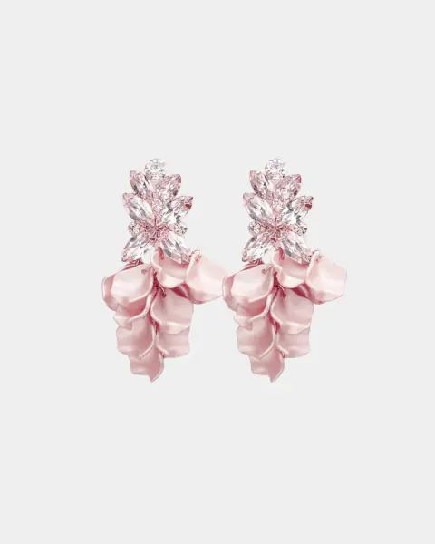 Leaf big stone earrings, light pink