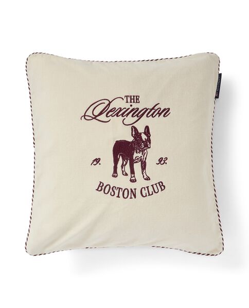 Boston club organic cotton velvet pillow cover 50x50, beige/fig