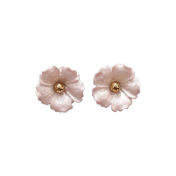 Iris flower earrings, pearl pink