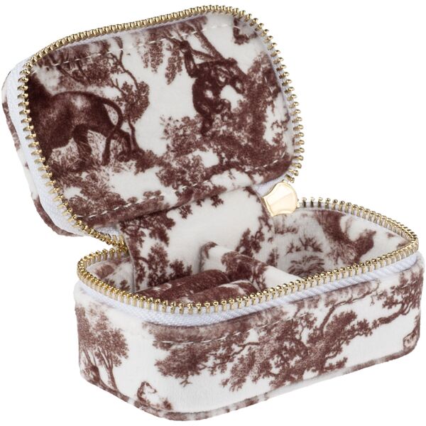 Velvet jewellery box micro, chocolate brown savannah pattern