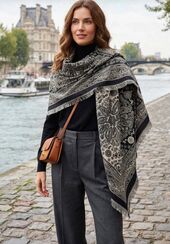 Pattern wool blend scarf, black