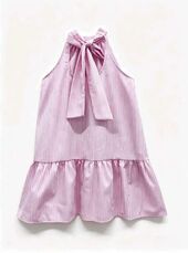 Cotton dress with back tie, pink stripe