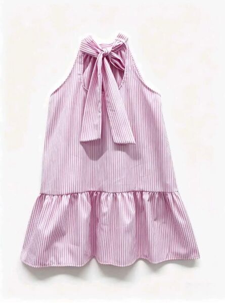 Cotton dress with back tie, pink stripe