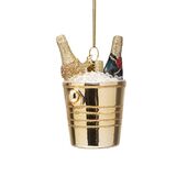 Ornament bottles of champagne in gold cooler 8,5cm