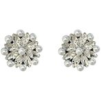 Crystal flower with pearls button covers, silver