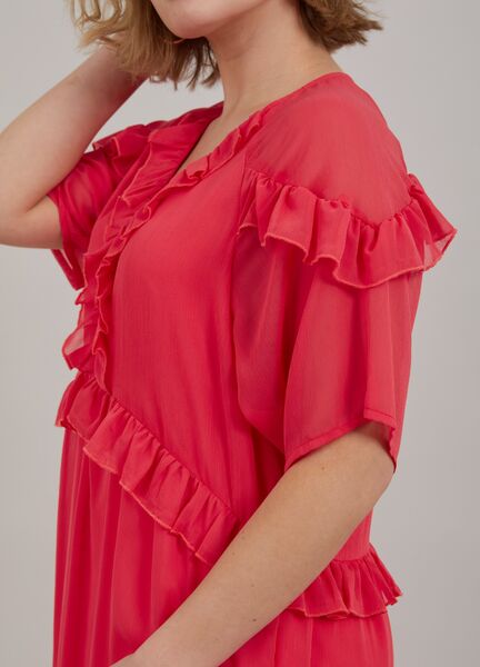 Long dress with frills, coral pink