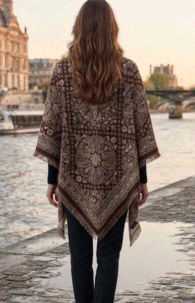 Pattern wool blend scarf, brown