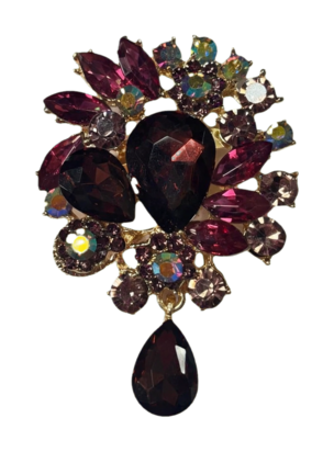 Crystal drop brooch, bordeaux