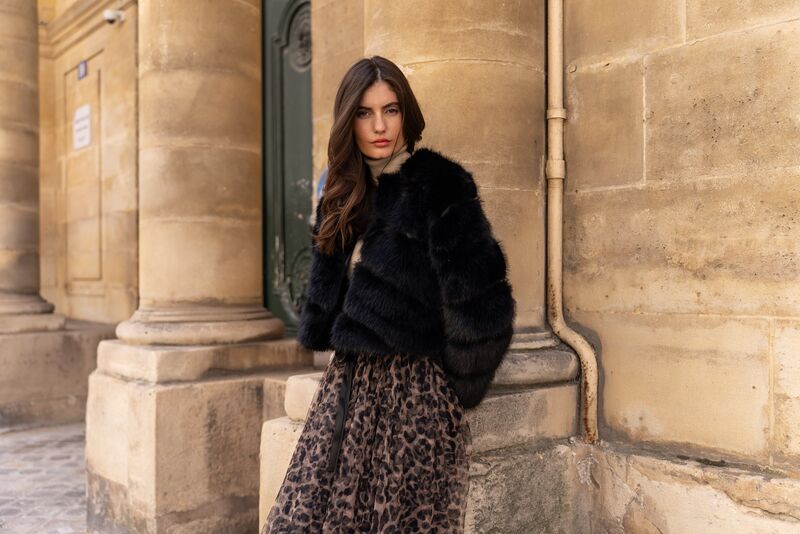 Paula faux fur jacket, noir