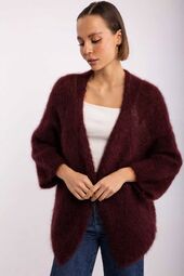 Short mohair cardigan, burgundy