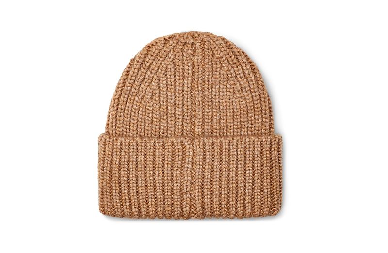 Chunky rib beanie w logo, camel