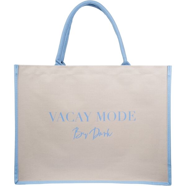 Canvas tote "Vacay mode" large, sand/ibiza blue