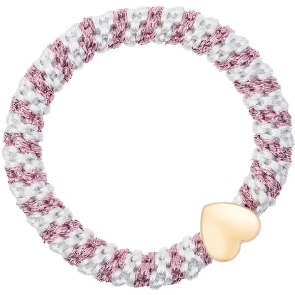 Fat hair tie with heart, cotton candy & white stripe