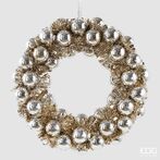Wreath with hanging baubles dia 34, champagne