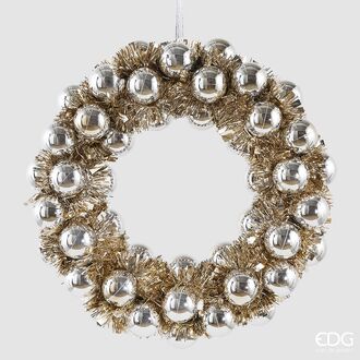 Wreath with hanging baubles dia 34, champagne