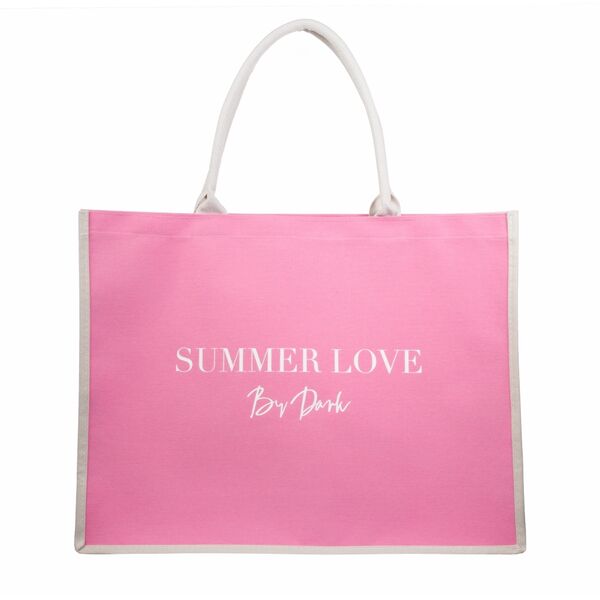 Canvas tote "Summer love" large, bubblegum pink/sand