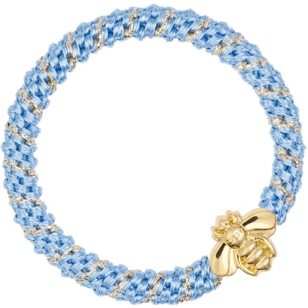 Fat hair tie with bee, ibiza blue stripe