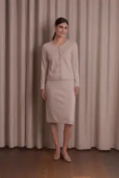 Kaia knee length cashmere skirt, latte