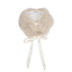 Faux fur fox square scarf with ribbons, sand