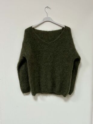 V-neck mohair knit, khaki