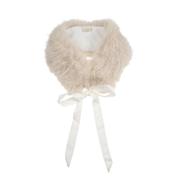 Faux fur fox square scarf with ribbons, sand