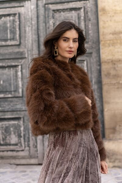 Paula faux fur jacket, coffee