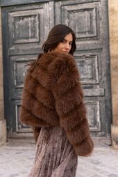 Paula faux fur jacket, coffee