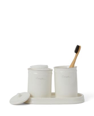 Porcelain toothbrush mug, white/beige