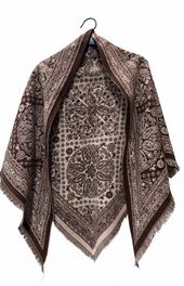 Pattern wool blend scarf, brown