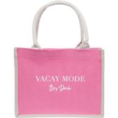 Canvas tote "Vacay mode" small, bubblegum pink/sand