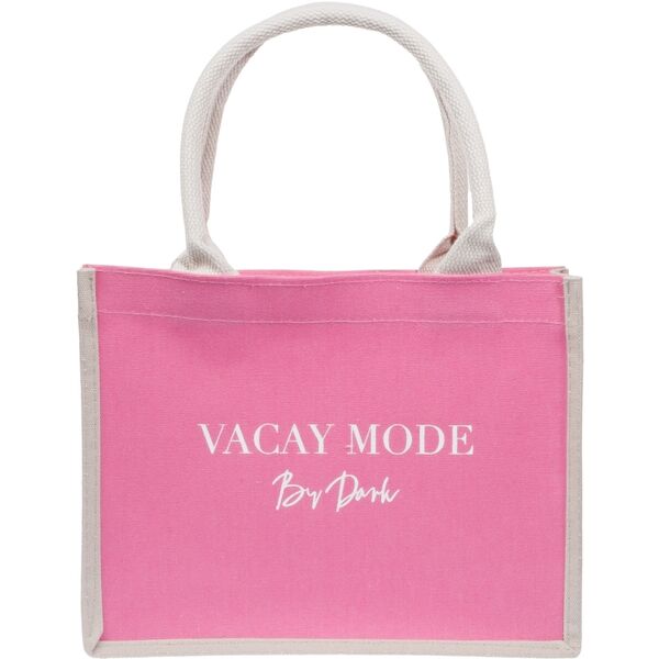 Canvas tote "Vacay mode" small, bubblegum pink/sand