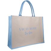 Canvas tote "Vacay mode" large, sand/ibiza blue