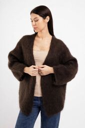Short mohair cardigan, dark maroon
