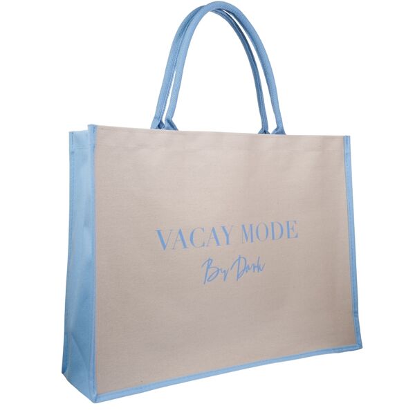 Canvas tote "Vacay mode" large, sand/ibiza blue