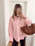 Oversized cotton shirt with diamonds, rose