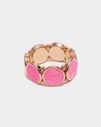 Ava elastic bracelet, gold w pearl strong pink
