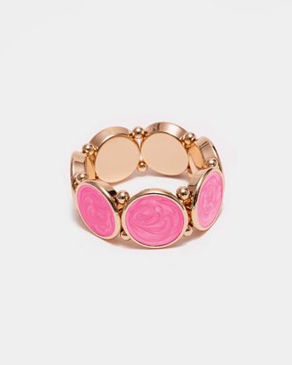 Ava elastic bracelet, gold w pearl strong pink