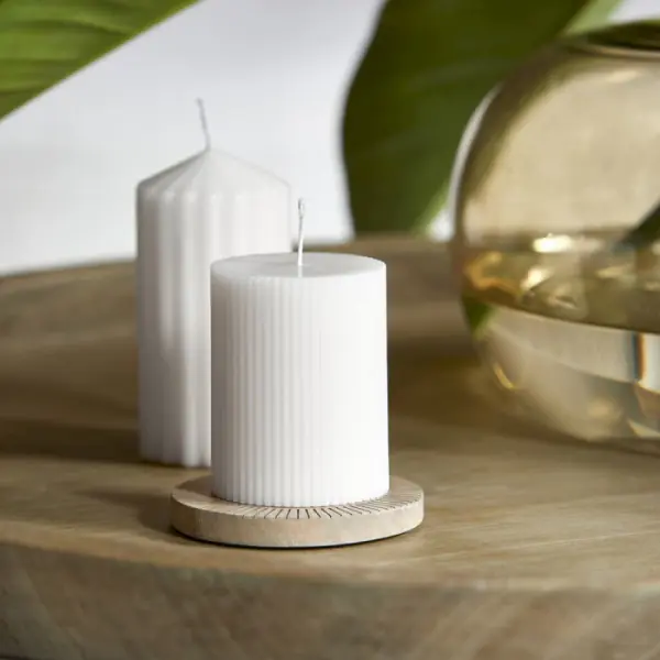 Fine rib pillar candle 7x9, white